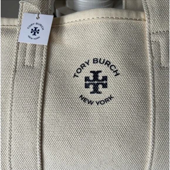 NWT TORY BURCH Small Mini Mercer Canvas Tote Bag in Neutral Cream - Picture 6 of 11